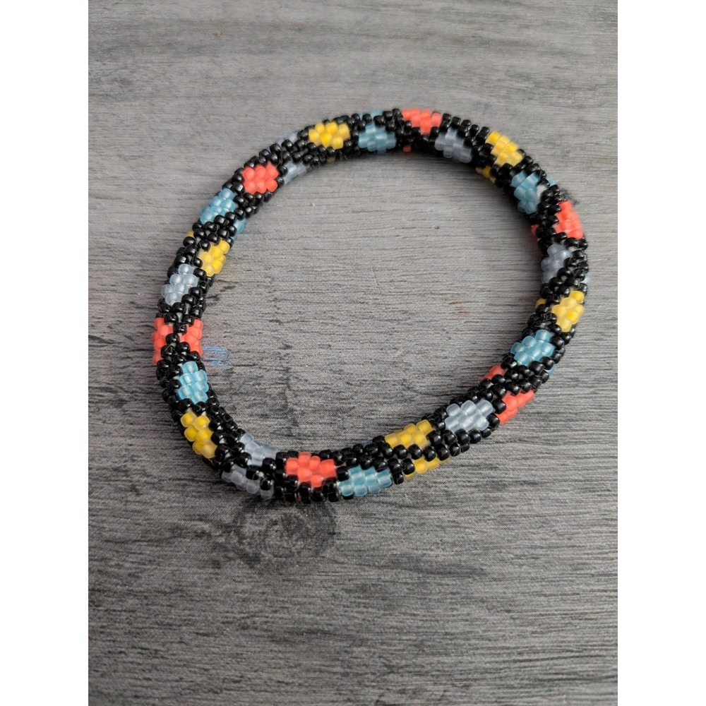 Handmade Beaded Bangle Bracelet Geometric Seed Bead Boho Southwestern Multi